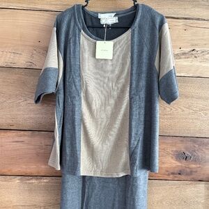 NWT!  A'reve two-piece, sweater Dress.  Grey & Tan color Block ~ Size Medium